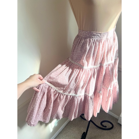 Vintage 70s Handmade Floral Ruffle Tiered Midi Skirt - Picture 2 of 6